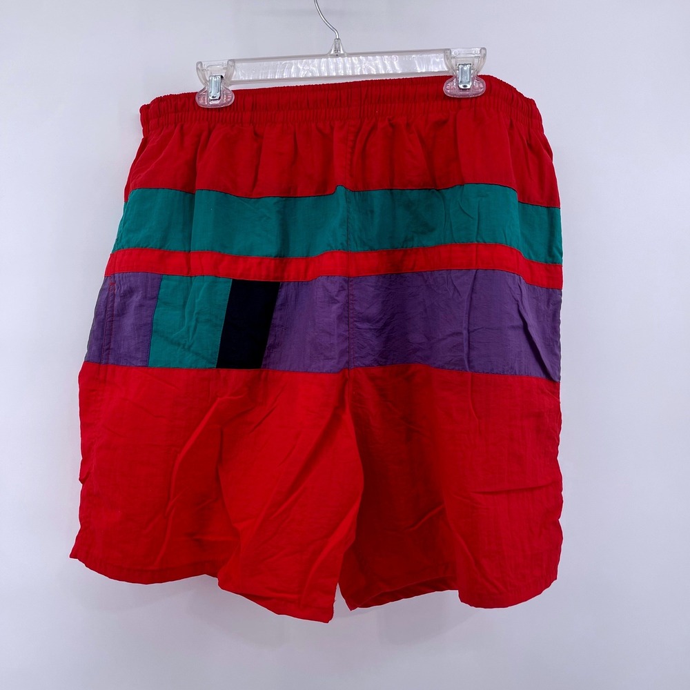 Vintage Jockey Swim Trunks 2XT Big Tall Red Colorblock Mesh Lined Nylon Shorts